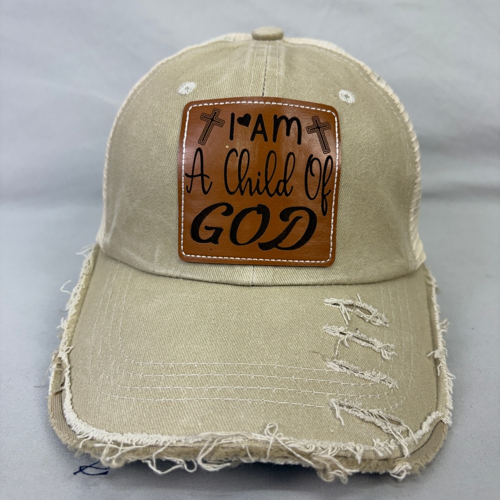 I Am a Child of God Christian Cross Distressed Trucker Hat Snapback Patch Cap